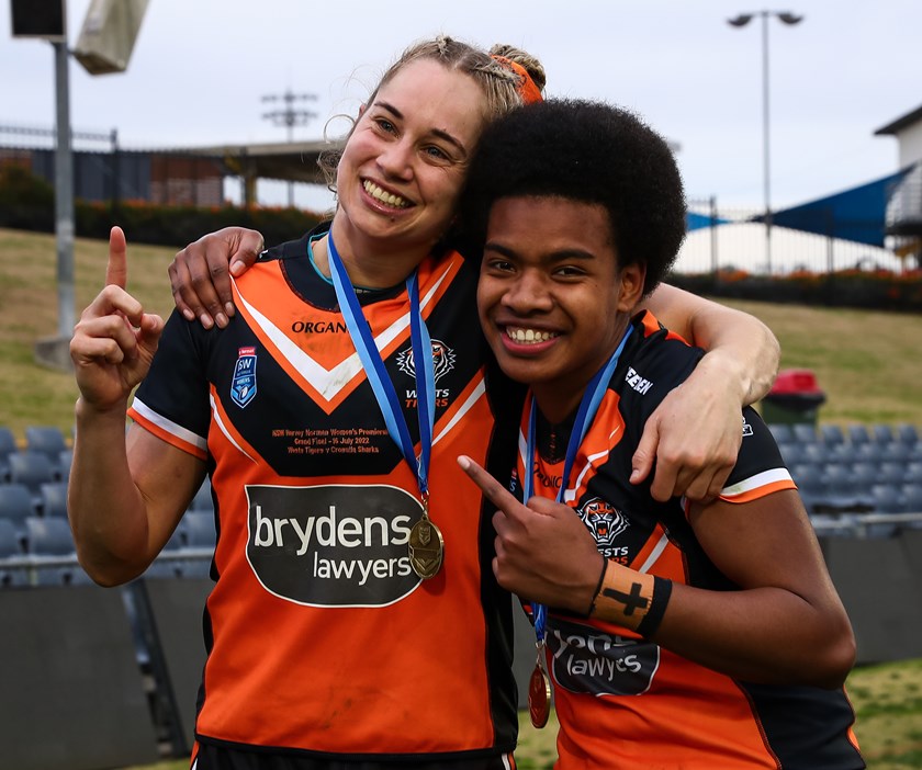 Premiers...Kezie Apps and Losana Lutu celebrate the Grand Final win in 2022