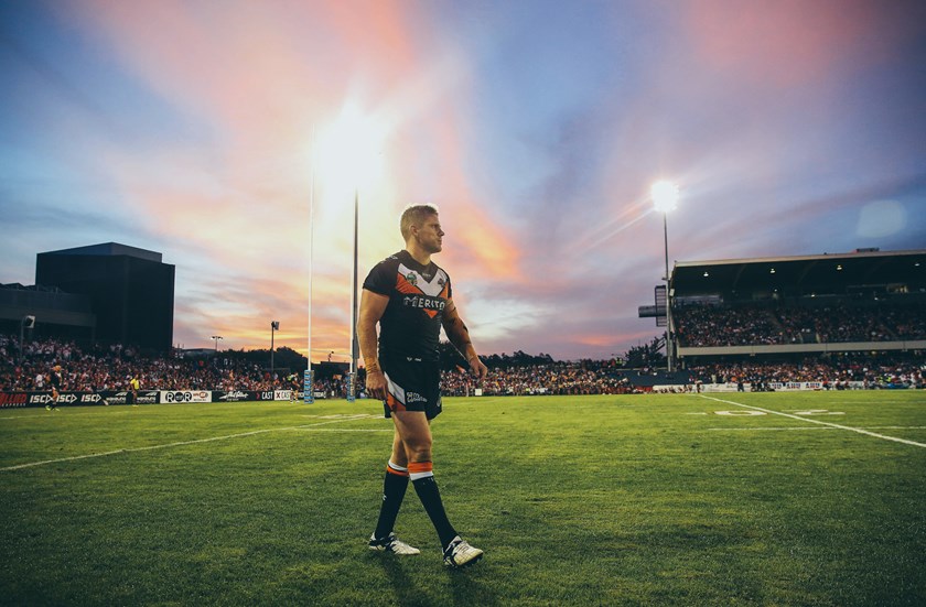 Wests Tigers local junior Chris Lawrence at Campbelltown Sports Stadium in 2015